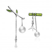 Cercei asimetrici de argint cu ramuri stilizate si perle naturale DiAmanti AE22868-AS